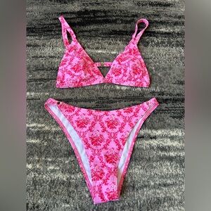 Pink & Red Floral High-Waisted Bikini